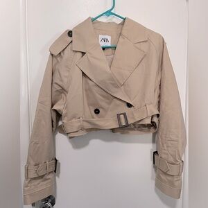 Zara Cropped Trench Style Jacket Size S - Immaculate